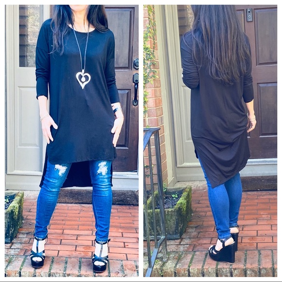 ✨LAST ONE✨BLACK HIGH LOW CHIC SLEEVES TUNIC DRESS - Picture 4 of 8